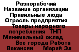 Разнорабочий › Название организации ­ Правильные люди › Отрасль предприятия ­ Товары народного потребления (ТНП) › Минимальный оклад ­ 30 000 - Все города Работа » Вакансии   . Марий Эл респ.